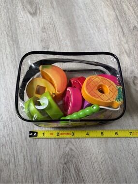 Preschool learning toy - threading, shapes, fruit